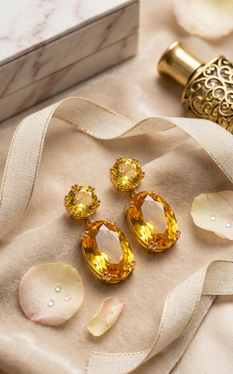 Helios Tiered Oval Yellow Sapphire Earrings-Gold Finish