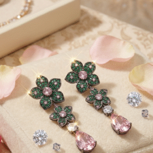 Artemis Enchanted Forest Emerald And Morganite Drop Earrings-Black Rhodium Finish