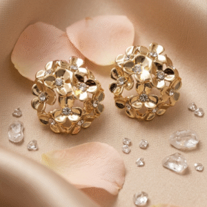Fleurise Gold Hydrangea Bouquet Dome Earrings-Gold Finish