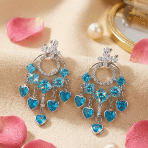 The Capri Aquamarine Heart Chandelier Earrings-Platinum Finish