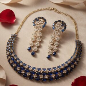 The Royal Victoria Sapphire Blue Collar Choker Set-Gold Finish