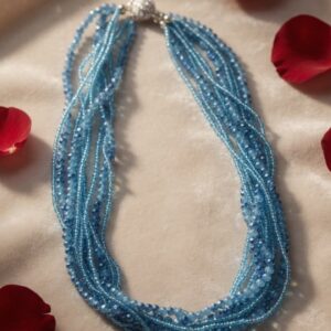 The Isabella Multi-Strand Cerulean Blue Beaded Statement Necklace Set-Platinum Finish
