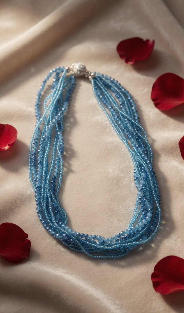 The Isabella Multi-Strand Cerulean Blue Beaded Statement Necklace Set-Platinum Finish