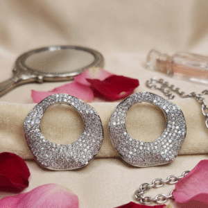 The Thalassa Open Wave Organic Pave Earrings-Platinum Finish