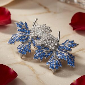 Glacial Splendor Sapphire Blue And Diamond-Style White Leaf Earrings-Platinum Finish