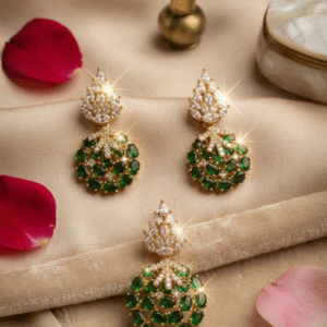 Luxury Marquise Cluster And Green Gemstone Pendant Set-Gold Finish