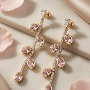 The Rosalie Vine Morganite And Diamond-Style Drop Earrings-Gold Finish