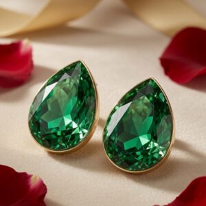 Sovereign Emerald Teardrop Luxury Green Zirconia Studs-Gold Finish