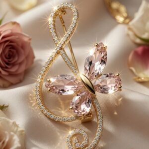 The Sonata Butterfly Symphony In Pink Morganite Brooch-Gold Finish