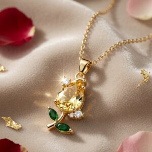 The Soliel Yellow Citrine Tulip Floral Pendant Chain-Gold Finish