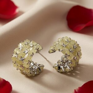 Soleil Geometric Cluster Half-Hoop Studs-Platinum Finish