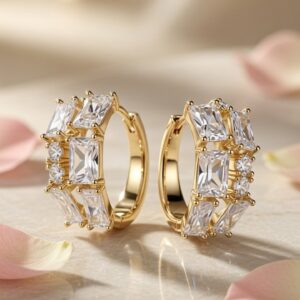 Vivienne Mosaic Multi-Row Hoops Earrings-Gold Finish