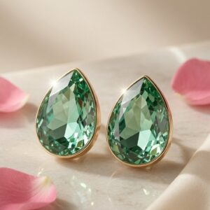 Sovereign Emerald Teardrop Luxury Mint Green Zirconia Studs-Gold Finish