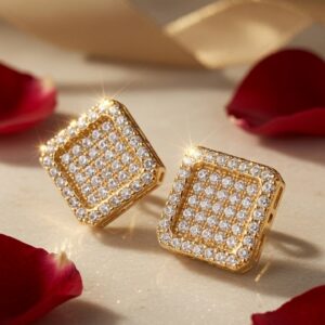 Clara Ice Full Pavè Geometric Halo Studs-Gold Finish