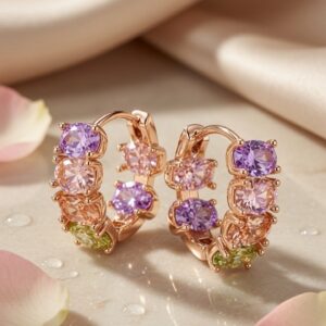 Sorrento Rainbow Pastel Oval Stone Hoops-Gold Finish