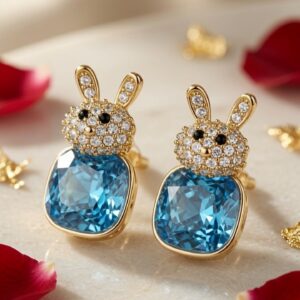 The Fabble Bunny London Blue Topaz Miniature Studs-Gold Finish