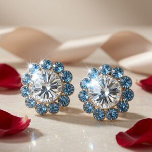 The Azure Halo Aquamarine Solitaire Studs-Gold Finish