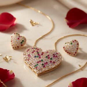 The Sovereign Multi-Gemstone Confetti Heart Pendant Set-Gold Finish