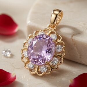 The Violet Empress Filigree Lavender Scalloped Flower Pendant-Gold Finish