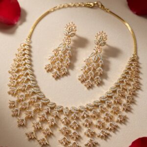 The Sovereign Frost Cascading Marquise Cz Choker Set-Gold Finish