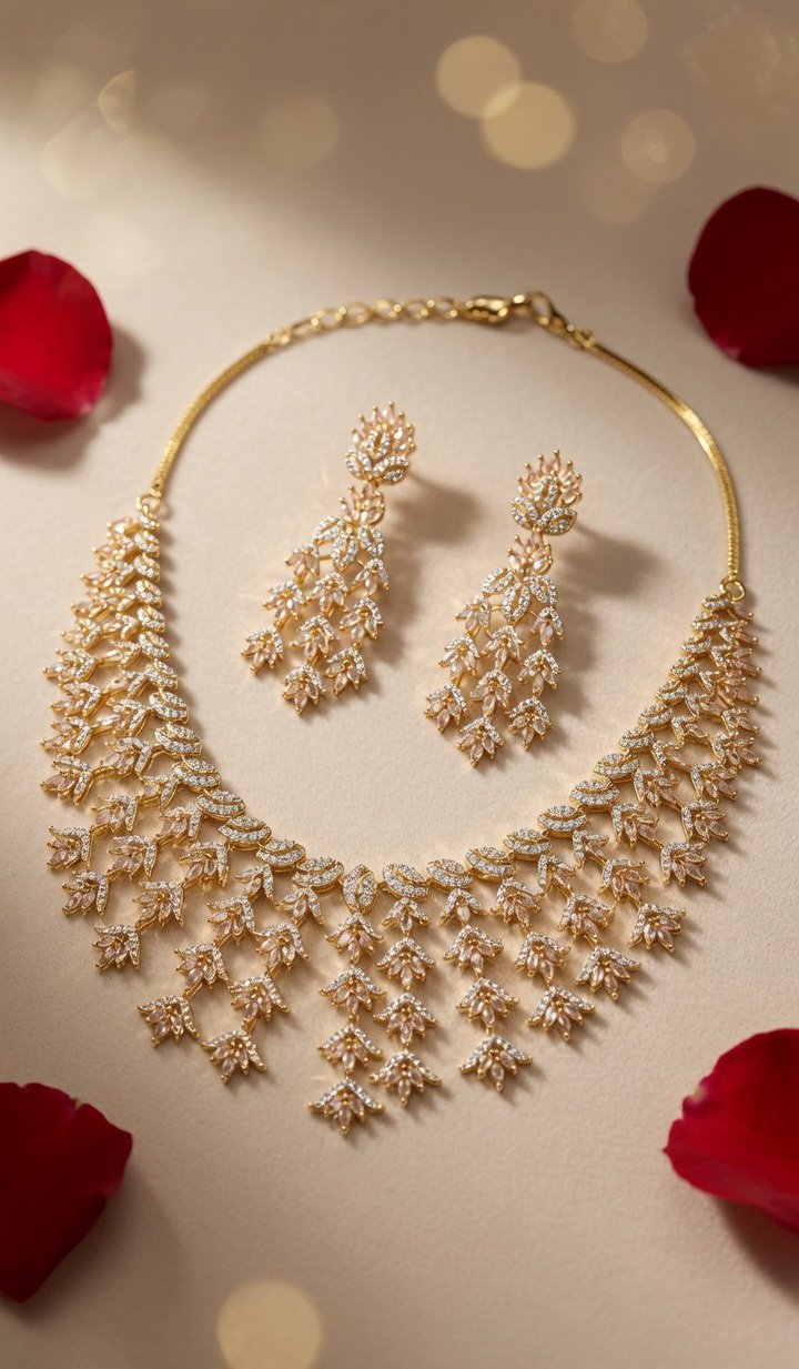 The Sovereign Frost Cascading Marquise Cz Choker Set-Gold Finish