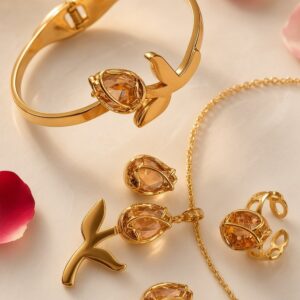 The Golden Tulip Champagne Floral Collection Combo Set-Gold Finish