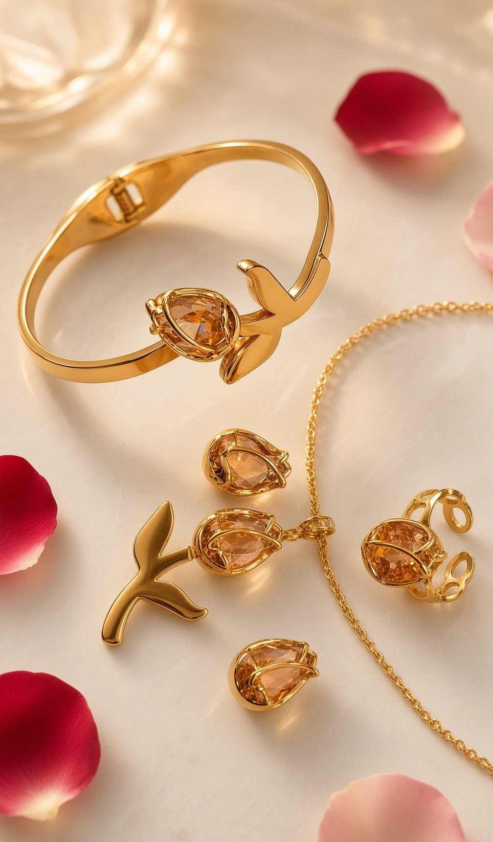 The Golden Tulip Champagne Floral Collection Combo Set-Gold Finish