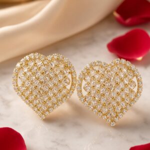 The Amour Heart Pavè Lattice Studs-Gold Finish