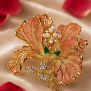 The Imperial Hibiscus Enamel Brooch-Gold Finish