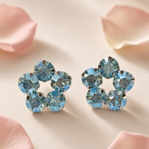 The Sovereign Aquamarine Five Petal Blossom Studs-Platinum Finish