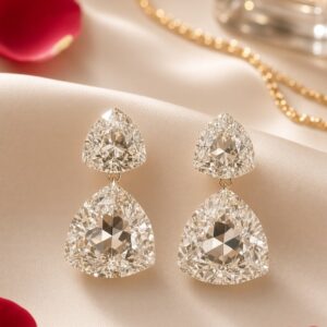 The Sovereign Trillion Cut Diamond-Style Double Drop Earrings-Platinum Finish