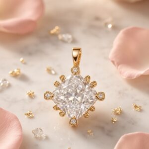 The Sovereign Cushion-Cut Radiant Diamond-Style Solitaire Pendant-Gold Finish