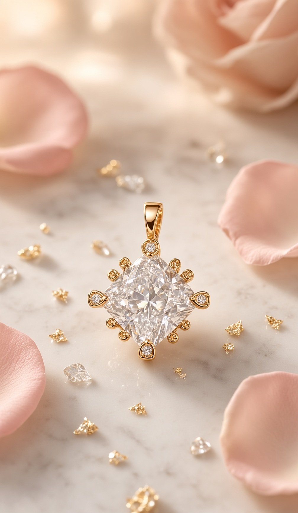 The Sovereign Cushion-Cut Radiant Diamond-Style Solitaire Pendant-Gold Finish