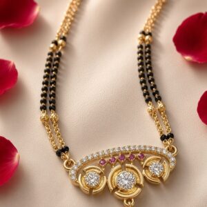 Regal Crown Ruby Accent Triple Solitaire Mangalsutra-Gold Finish