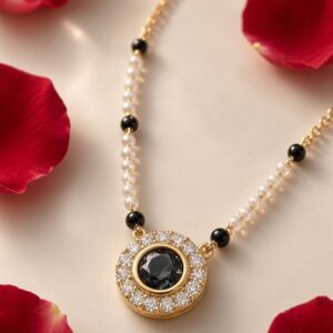 Midnight Eclipse Black Noir Circular Solitaire Mangalsutra-Gold Finish