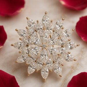 Elysian Rose Snowflake Cluster Diamond-Style Brooch-Gold Finish