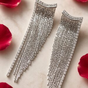 The Niagara Silver Fringe Statement Earrings-Platinum Finish