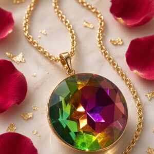 Sovereign Peacock Tourmaline Bezel-Set Pendant Chain-Gold Finish