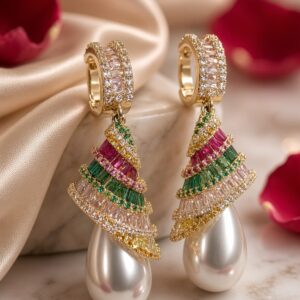 Elysian Spectrum Gemstone And Pearl Drop-Gold Finish