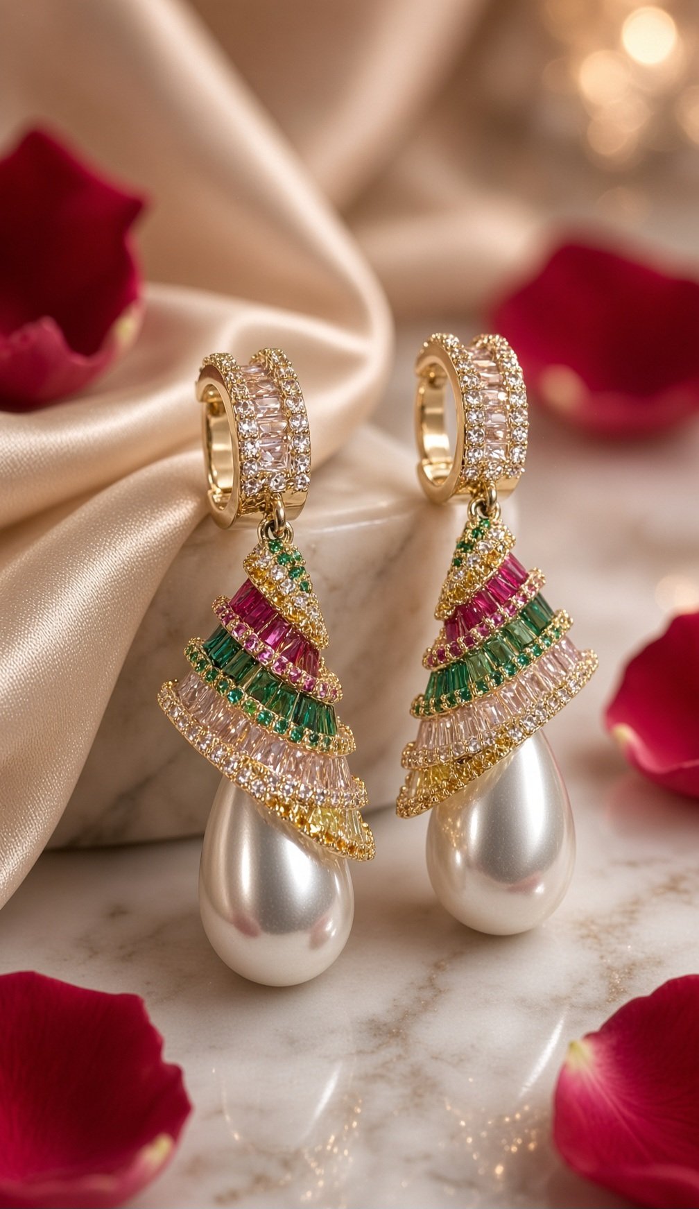 Elysian Spectrum Gemstone And Pearl Drop-Gold Finish