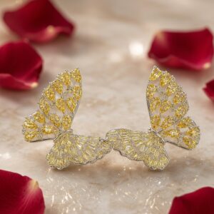 Solistice Yellow Crystal Butterfly Earrings-Platinum Finish