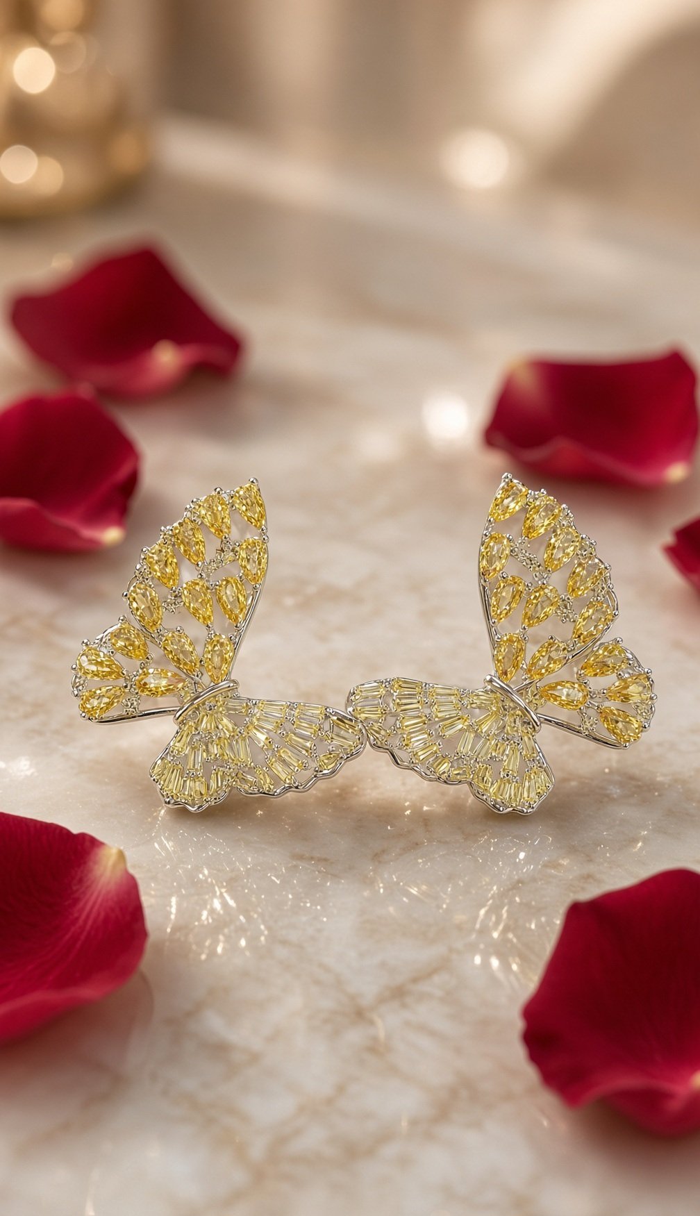 Solistice Yellow Crystal Butterfly Earrings-Platinum Finish