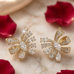 The Glided Bow Marquise Diamond-Style Studs-Gold Finish