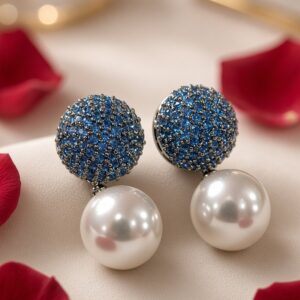 The Royal Rich Blue Sphere Pearl Drop Earrings-Black Rhodium Finish