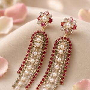 Fancy red tassel earrings