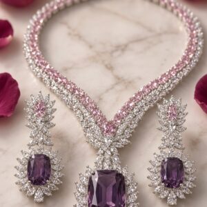The Sovereign Amethyst And Blush Pink Choker Set-Platinum Finish