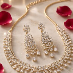 Royal Sovereign Pear-Cut Diamond-Style Zirconia Choker Set-Gold Finish