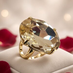 Champagne Sunburst Faceted Honey Adjustable Ring-Gold Finish
