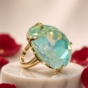 Emerald Mist Oversized Iridescent Adjustable Ring-Gold Finish