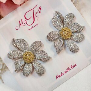 Signature Floral Platinum Finish Italian Setting Zirconia Earrings